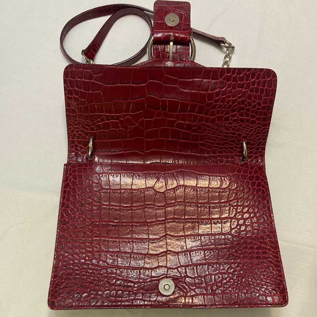 J Peterman By Claudia Leather Burgundy Red Croc Embossed Womens Shoulder Satchel — image 4 of 8